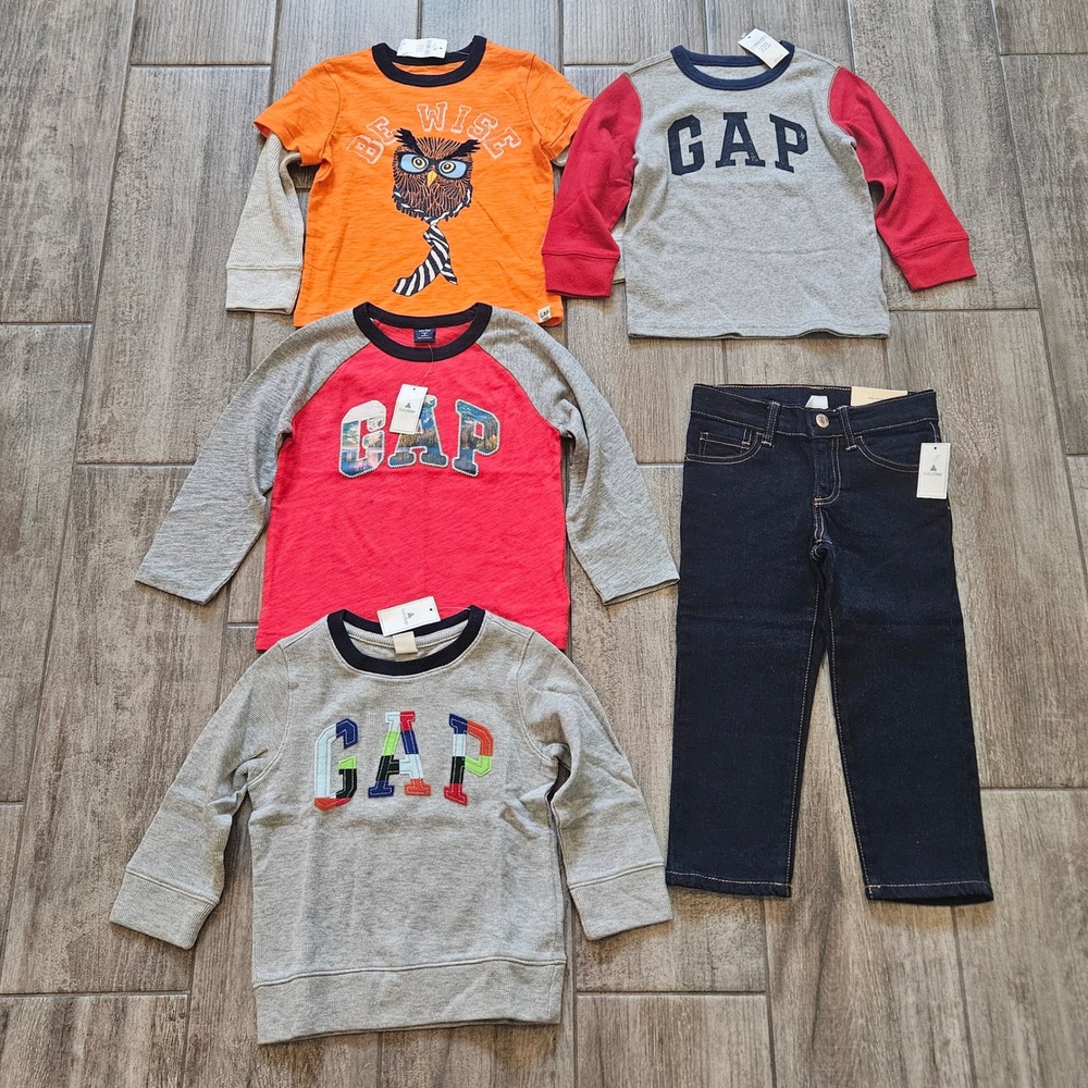 Baby Gap Top Jeans Outfit Lot of 5 Kids 3T Logo Long Sleeve Thermal Straight Leg